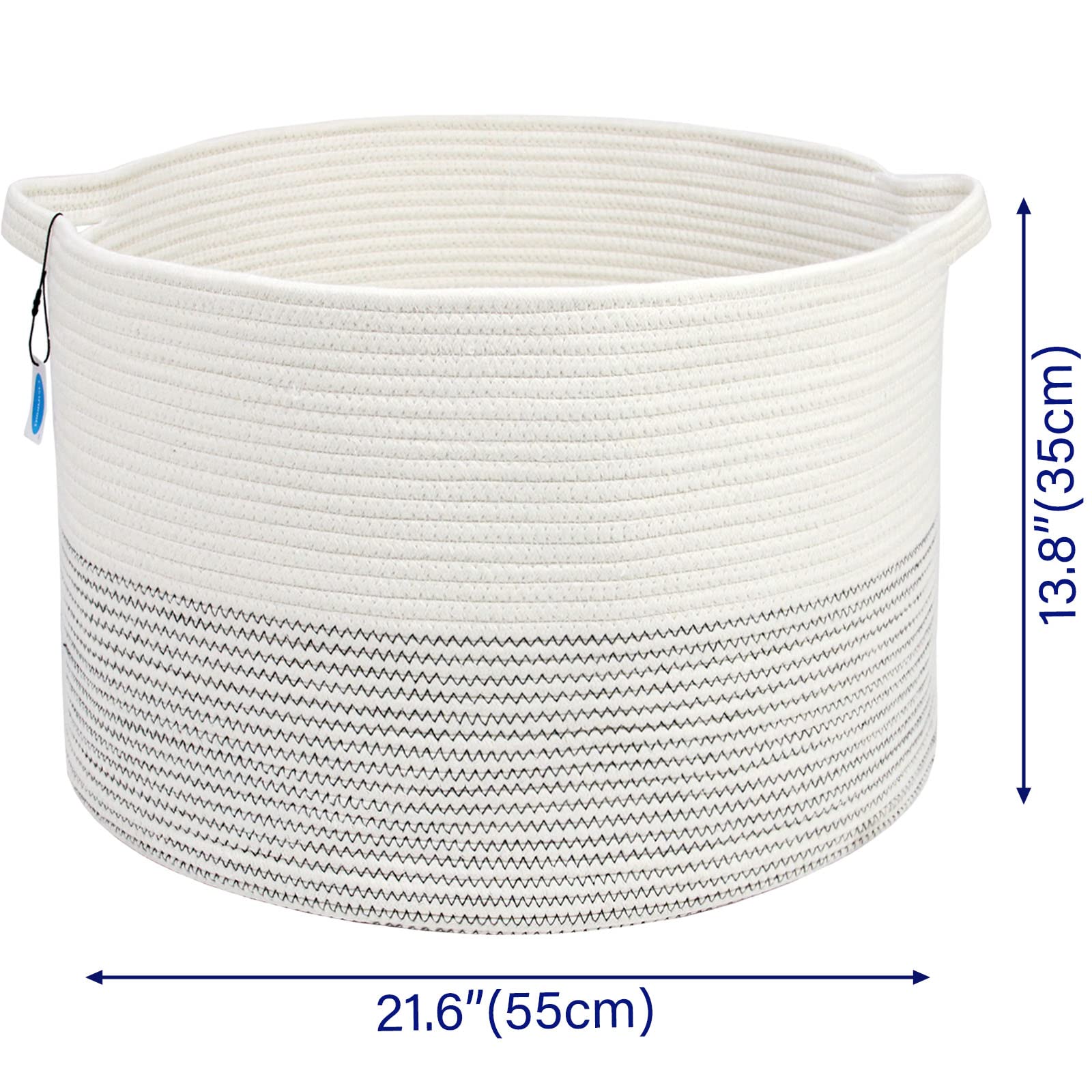 Casaphoria XXXLarge Cotton Rope Basket 21.7" x 21.7" x 13.8" Woven Laundry Basket for Blankets