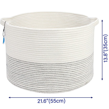 Casaphoria XXXLarge Cotton Rope Basket 21.7" x 21.7" x 13.8" Woven Laundry Basket for Blankets