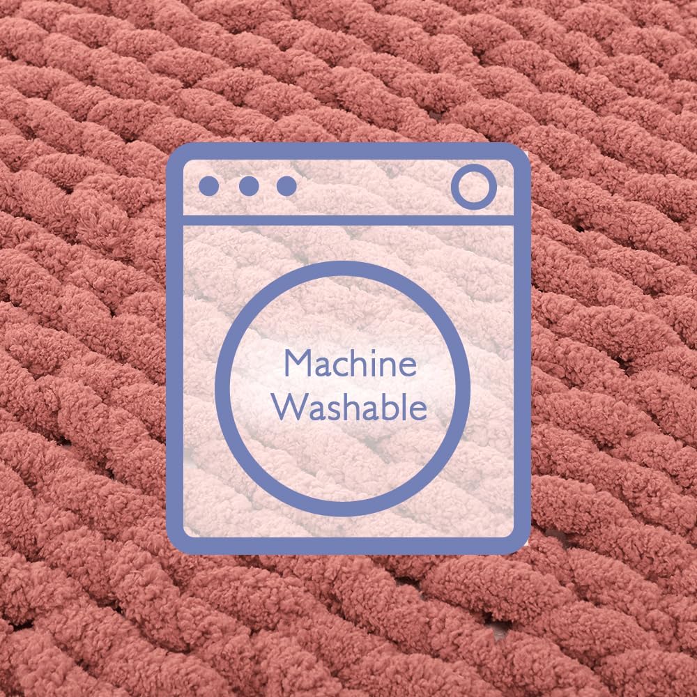 Bigacogo Chunky Knit Throw Blanket for Couch, 40x40 inches, 100% Hand Knitted with Thick Jumbo Chenille Yarn, Cozy Soft Large Rope Knot Cable Crochet Blankets for Sofa Bed Living Room, Antique Red