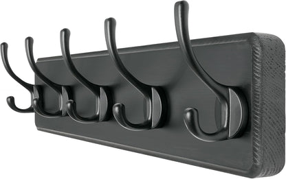 Dseap Coat Rack Wall Mount: Modern, Patented, Heavy-Duty, 17.4" Long 5-Double-Hooks Wooden Hanger Hook Rail for Winter Coats Hat Jacket Clothing, Black