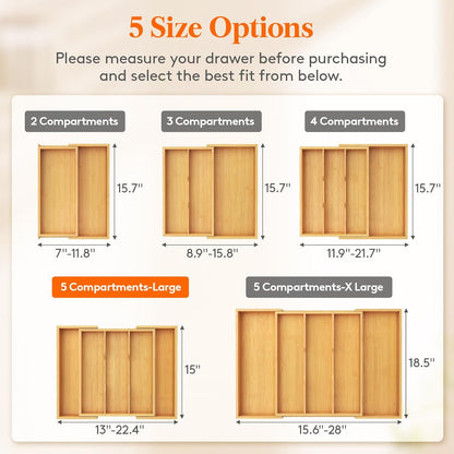 Lifewit Utensil Organizer for Kitchen Drawer, Expandable Cooking Utensil Tray, Bamboo Cutlery Silverware Flatware Holder, Adjustable Spatula Tools and Gadgets Storage Divider, Large, White