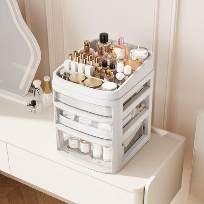Rolling Cart with 3 Drawers, Clear Plastic Drawer Organizers, Vanity Cart