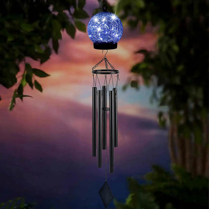 Garden Wind Chimes Outdoor, Solar Hanging Glass Ball Wind Chimes with 15 Blue LEDs 42 Inch Large with Unique Memorial Sympathy Wind Chime Outside Garden Decor as a Gift for Patio, Porch, Balcony
