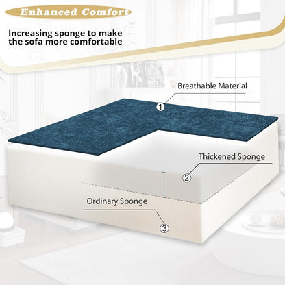 110 Inches Chenille Sectional Sofa w/Pull Out Sofa Bed & Adjustable Back, Tufted U Shaped Couch w/Two Storage Chaises, Sleeper Sectional Sofa w/USB Port & Cup Holders for Living Room, Blue