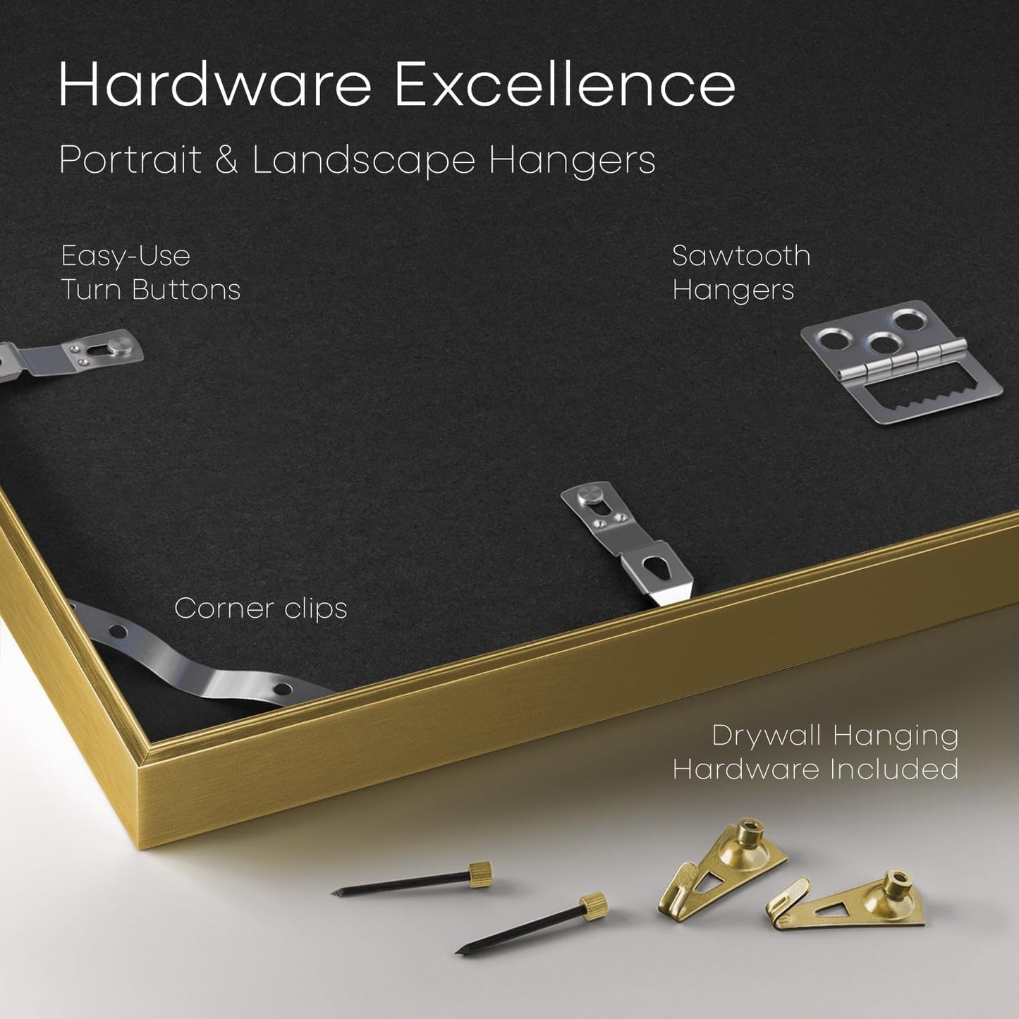 Homeforia 12x16 Picture Frame Gold, High End Metal 12x16 Poster Frames with Mat 9x12 for Photo, 12 x 16 Gold Frame Matted to 9 by 12 Print, 16x12 Thin Hanging Frame, Tempered Glass, Wall Kit, Set of 1