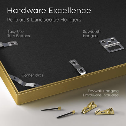 Homeforia 12x18 Picture Frame Gold, High End Metal 12x18 Poster Frames with Mat 8.5x11 Photo, 12 x 18 Gold Frame Matted to 8.5 by 11 Print, 18x12 Thin Hanging Frame, Tempered Glass, Wall Kit, Set of 1