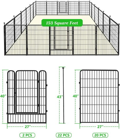 Decorative Black Metal Fencing Garden Fence with Gate, 50ft(L) 40in(H) 22 Fence Panels No Dig Fence Rustproof Animal Barrier Fence Temporary Dog Panels Fencing Outdoor