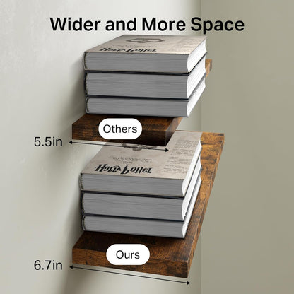BAYKA Floating Shelves for Wall, 22.5 inches Wall Mounted Rustic Wood Shelves for Bathroom, Bedroom, Living Room, Floating Shelves for Books/Storage/Decor(Rustic Brown,Set of 3)