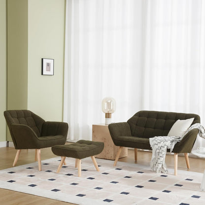 Green Sherpa Accent Chair with Ottoman ，Modern Reading Chair with Ottoman Set, Comfy Fuzzy Armchair Living Room Chair Lounge Chair with Wood Legs for Small Spaces Bedroom Apartment