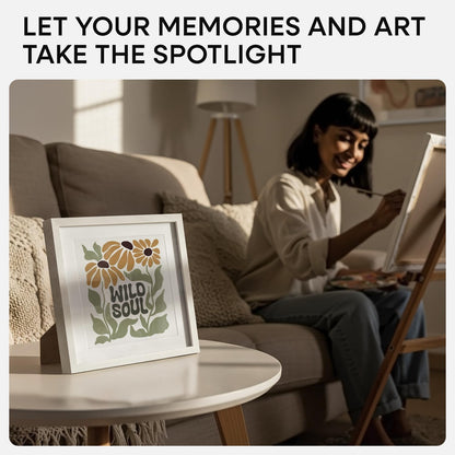 Homeforia 10x10 White Picture Frame, High-End Oak 10 x 10 Square Wooden Frames with Mat 8 by 8 Photo, 10by10 Wood Frame Matted to 8x8 Print, Wall or Tabletop Frames, Tempered Glass, Wall Kit, Set of 1