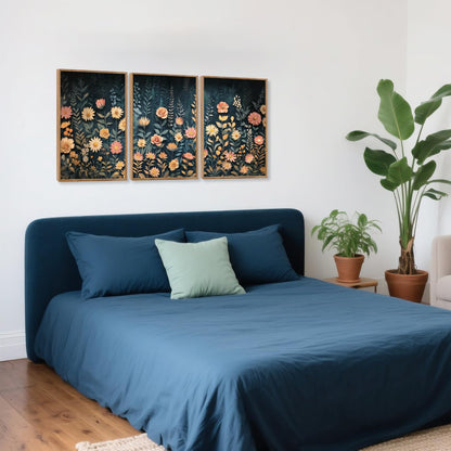 HPNIUB Modern Dark Wildflower Framed Canvas Wall Art Set,Minimalist Nature Jungle Botanical Landscape Wall Decor, (16x24 Inch) Farmhouse Painting for Living Room, Bedroom, Office