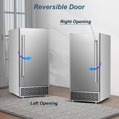 Commercial Ice Maker Machine 120 LBS/24H, 60 LBS Cold Preservation Bin for 4-6 H, Freestanding Undercounter Ice Maker Stainless Steel, 40 Ice Trays Built-in Ice Machine for Restaurant Bar Kitchen Cafe