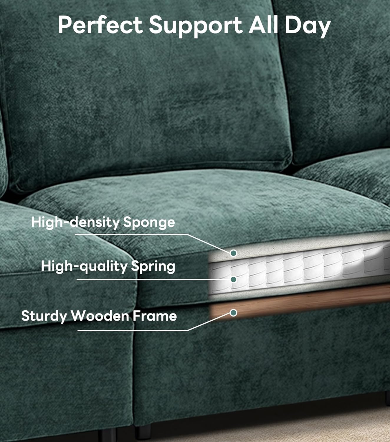 Tbfit 59" Loveseat Sofa, Chenille Small Sofa Couch, Love Seat with 2 Pillows for Small Space, Bedroom & Living Room, Green