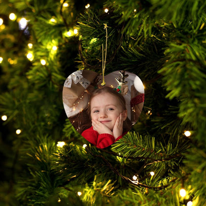 Personalized Christmas Ornaments 2025 w/Picture,Double-Sided Ceramics Custom Christmas Ornament - Upload Any Photo,Optional Text - Picture Ornaments,Customized Xmas Ornament,Heart