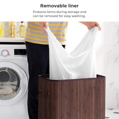 SONGMICS Laundry Hamper with Lid, Bamboo Launry Basket with Handles, Foldable Storage Basket for