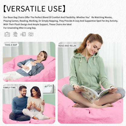 Bean Bag Chair for Adults 5FT,Soft Removable Cover for Teens/Girls Bedroom,Fluffy Giant Round Floor Beanbag Lounger Chairs (No Filler,Pink)