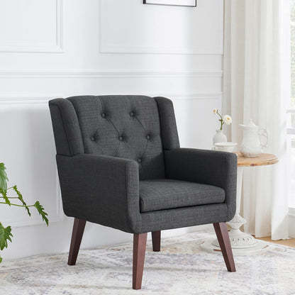 Accent Chair Button-Tufted Upholstered Living Room Chairs Comfy Reading Chair Mid Century Modern Chair with Linen Fabric Lounge Arm Chairs for Living Room Bedroom (Grey Set of 2)