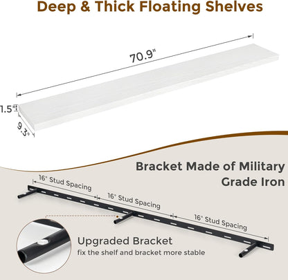 72 Inch Floating Shelves White, 72 x 9 Rustic Wooden Fireplace Mantel, 9 Inch Floating Shelf for Wall, Farmhouse Wall Shelves for Home Storage & Display