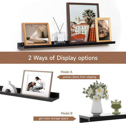 Fun Memories Picture Ledge Shelf, 36 Inch Floating Shelves Set of 2, Nursery Book Shelves for Toys Storage, Kids Bookshelf Wall Mounted for Wall Decor Books Photo Frames, Black