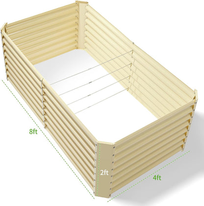 Land Guard 8×4×2ft Galvanized Raised Garden Bed, Planter Boxes Outdoor, Raised Garden Beds Outdoor for Vegetables, Flowers, Herbs, 479 Gallons, Cream Yellow…