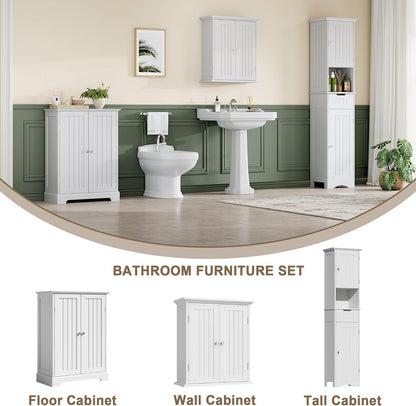 ChooChoo Bathroom Floor Cabinet, Modern Bathroom Storage Cabinet with 2 Doors and Adjustable Shelves, Freestanding Cupboard for Living Room, White