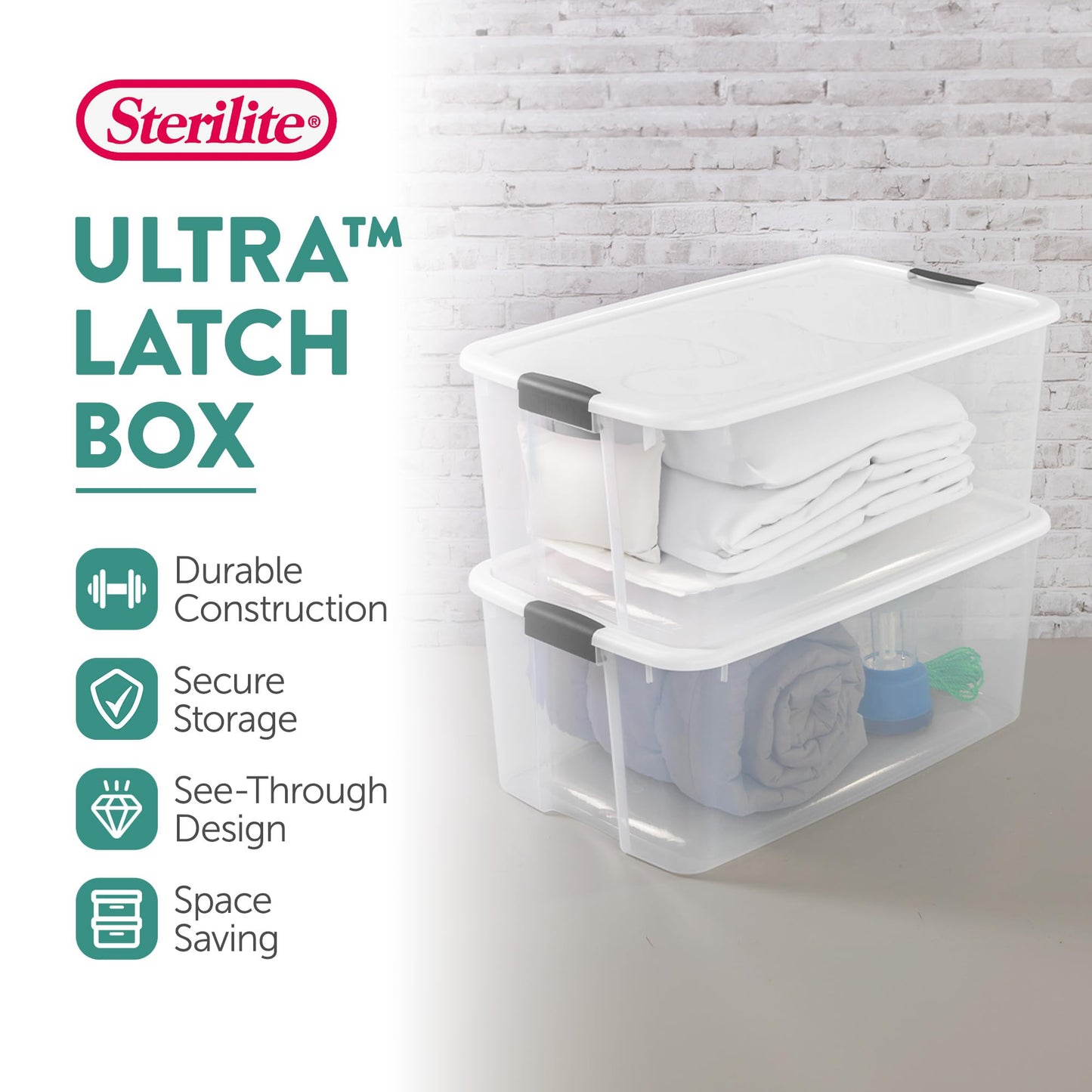 Sterilite 4-Pack Ultra Latching Box, Storage Bins with Lids, Clear Plastic, 116 Quart - Heavy-Duty