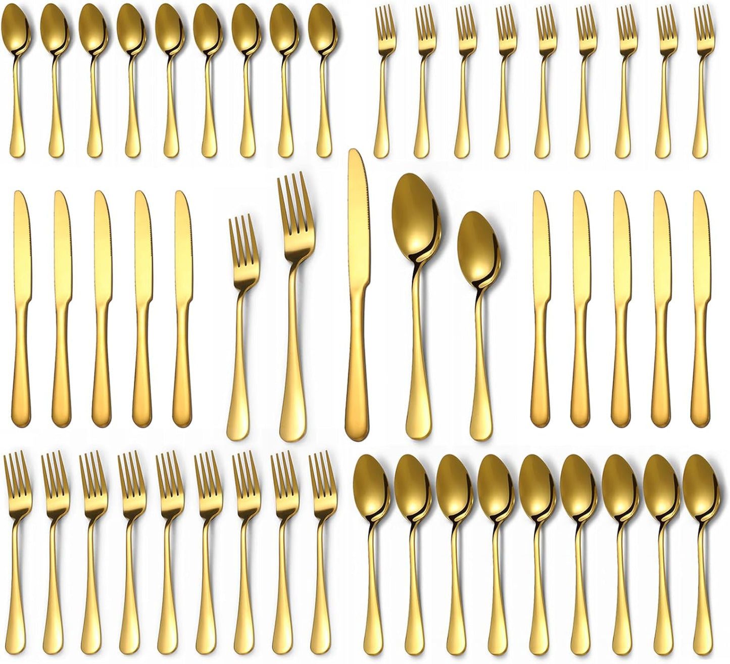 Lazycorner 50 Pcs Gold Silverware Set for 10, Food Grade Stainless Steel Flatware Set Include Fork/Knife/Spoon, Mirror Polished Eating Utensils Sets, Reusable Silverwear Cutlery Set, Dishwasher Safe
