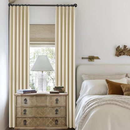 KangBang Cream Beige Pinch Pleated Curtains 2 Panels Set, 90 Inch Blackout Curtains for Bedroom Living Room, Room Darkening Sound Dampening Polyester Vertical Window Panels with Hooks, 40x90