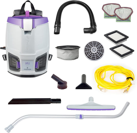 ProTeam GoFit 3 Commercial Backpack Vacuum with Xover Multi-Surface Telescoping Wand Tool Kit, 3