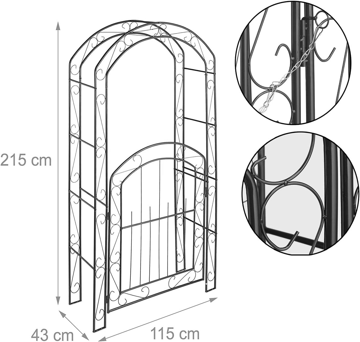 Steel Garden Arch with Gate, Garden Arbor for Various Climbing Plant, Metal Archway Trellis Pergola for Outdoor Garden Lawn Backyard Easy-to-Assemble Stereoscopic Garden Decorations