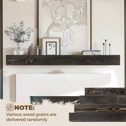 60x8x3 Fireplace Mantel - Handcrafted Hollow Rustic Solid Wood Wall Mounted Floating Shelf with Invisible Heavy Duty Wood Bracket (Weathered Black)