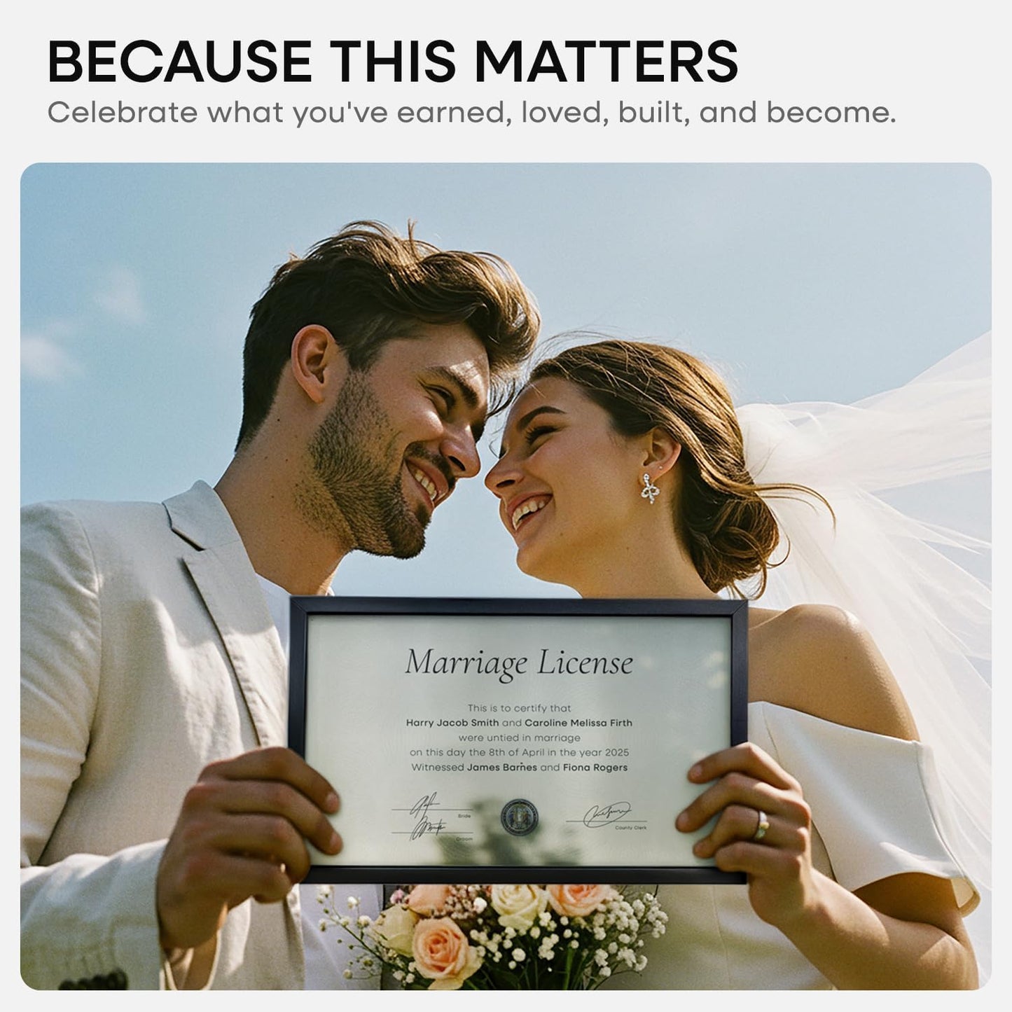 Homeforia 8.5 x 14 Marriage License Frame Black, High End Metal 8.5x14 Marriage Certificate Frames, 14x8.5 Picture Frame for Wall & Tabletop, 8.5 by 14 Photo Frames, Tempered Glass, Wall Kit, Set of 1
