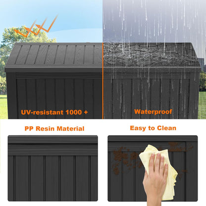 180 Gallon Resin Deck Box, Lockable Patio Outdoor Storage Box for Furniture, Garden Tools and Tools Storage, Waterproof Outside Storage Boxes - Black