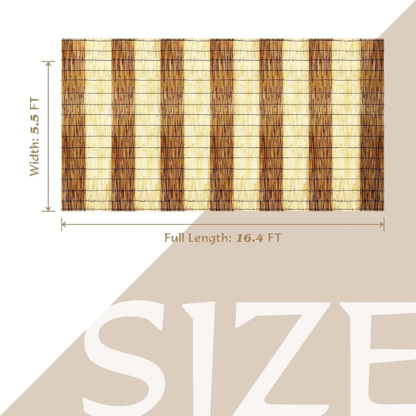 ZNCMRR Natural Reed Fencing Rolls,5.5FT X 16.4FT Balcony Screen Curtain Fence Covering Privacy Screen Fencing for Outdoor Backyard Patio（Stripy）