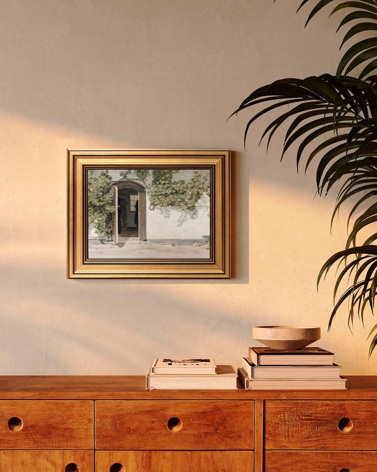 HUARCEY Gold Framed Vintage Wall Art Vineman Climbing The Walls Farmhouse Wall Decor Opening Door Oil Painting Picture Canvas Print Art Home Decor Aesthetic for Bedroom Bathroom Office 8x10in