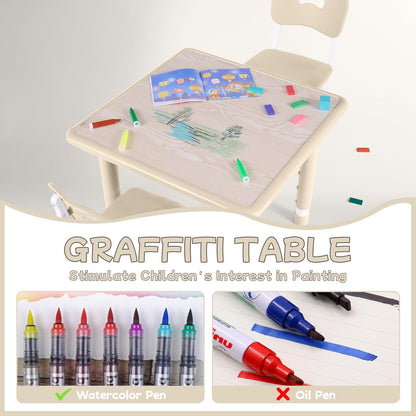 Toddler Table and Chair Set, Height Adjustable-Upgrade Kids Table and 2 Chairs for Ages 3-8, Multi-Activity Toddler Play Table with Graffiti Desktop for Home/Daycare/Classroom