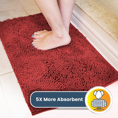 Muddy Mat® 4-Piece Red Medium 30"X19" AS-SEEN-ON-TV Highly Absorbent Microfiber Door Mat, Bath Mat and Pet Rug, Non Slip Thick Washable, Soft Chenille for Kitchen Bathroom Bedroom Indoor and Outdoor