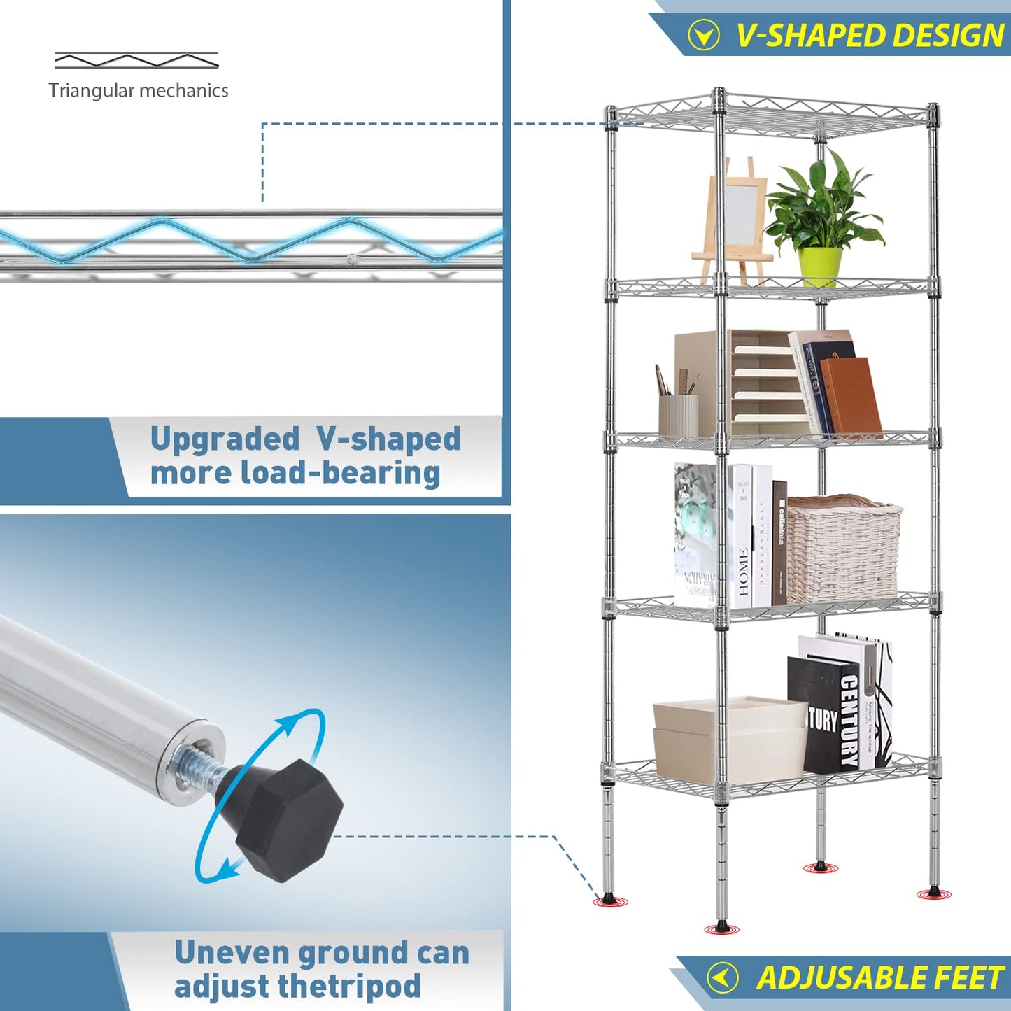 BestOffice Adjustable NSF-Certified Metal Shelf Wire Shelving Unit Storage for Small Places