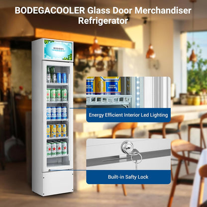 BODEGACOOLER 5.7 Cu.Ft Commercial Beverage Refrigerator,Commercial Cooler Refrigerators Glass Door Display Fridge for Bar,Drink,Tall Drink Cooler for Parties,Slim Single Door Display Fride