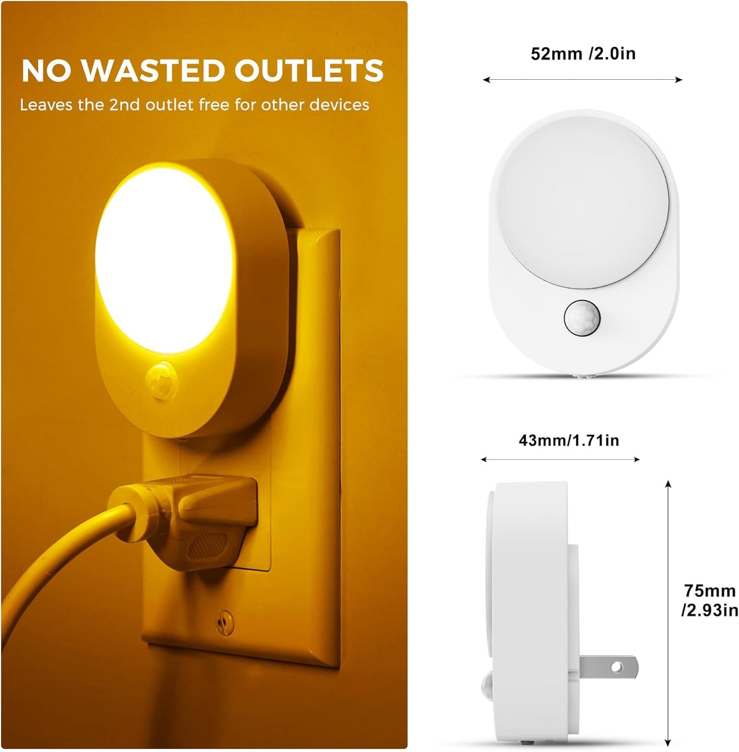 L LOHAS LED Plug in Night Light with Motion Sensor and Dusk to Dawn Sensor,[4-PACK] Night Lights Plug into Wall,2000K Amber Light,30/60/100LM Dimmable Nightlight for Bathroom Hallway