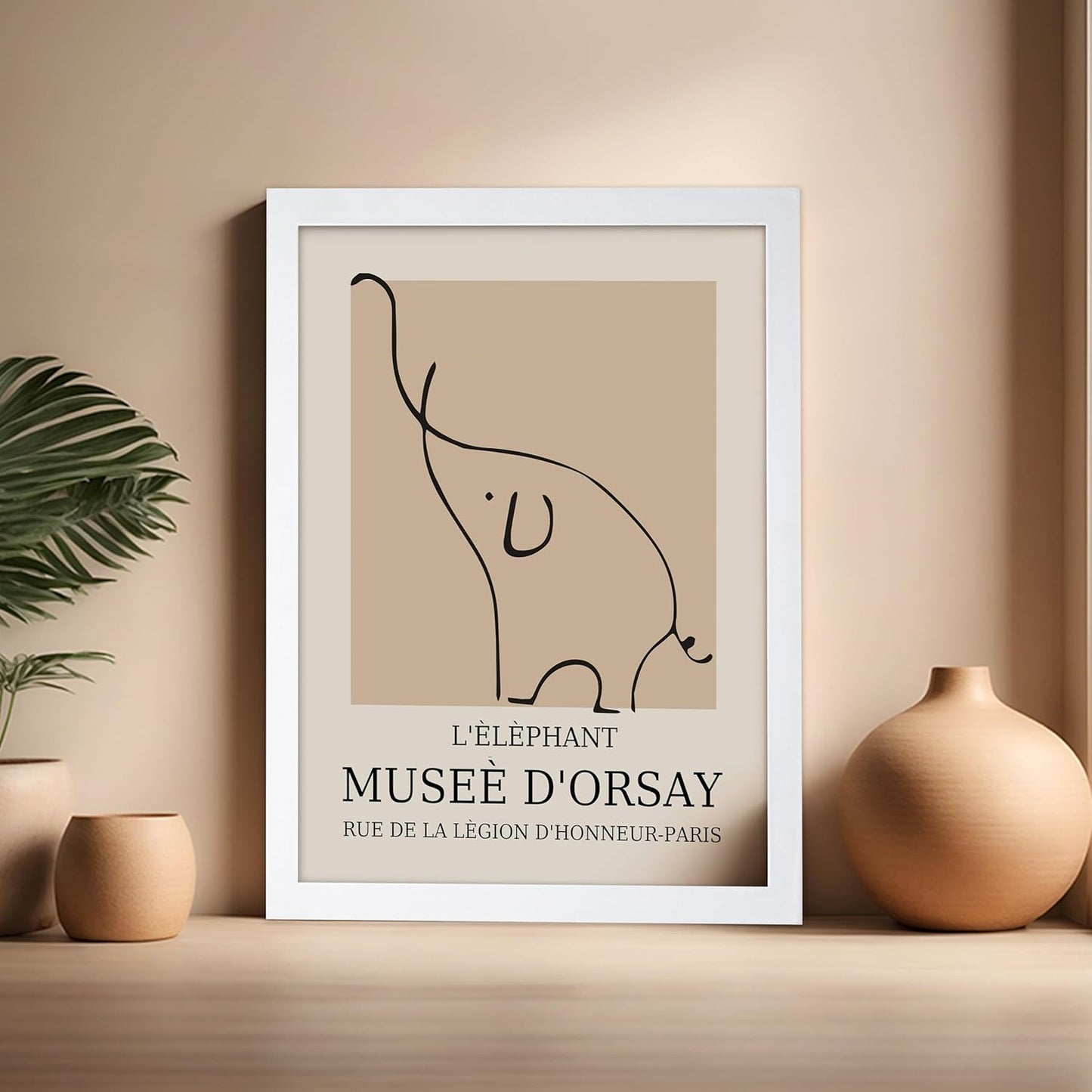 Poster Master Vintage Poster - Retro Minimalist Print - Gift for Artist, Housewarming - Elephant, Line Drawing, Sketch, Abstract - Wall Decor for Living Room, Bedroom, 16x20 White Framed