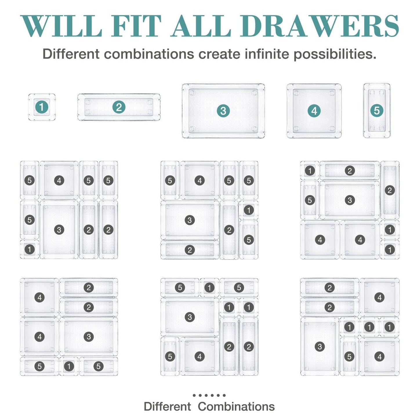 16 PCS Drawer Organizer Set, 5 Size Bathroom and kitchen organizer Trays