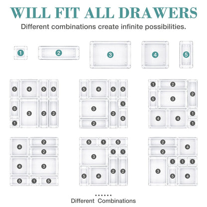 16 PCS Drawer Organizer Set, 5 Size Bathroom and kitchen organizer Trays