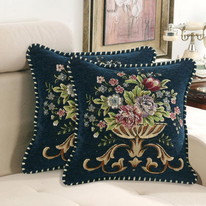 Set of 2 Blue Vintage Embroidered Throw Pillows Covers 18x18in，Vintage Decorations Floral Embroidered Cushion Cover for Sofa Couch Bed Chairs Car