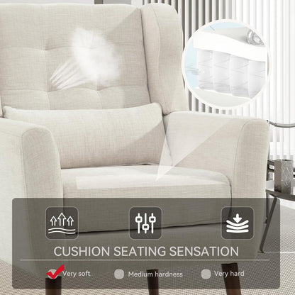 Modern Accent Chair, Upholstered Armchair with Pillow, Fabric Single Sofa Chair with Lounge Seat and Wood Legs Accent Chair for Living Room Bedroom Small Spaces (Beige, Set of 2)