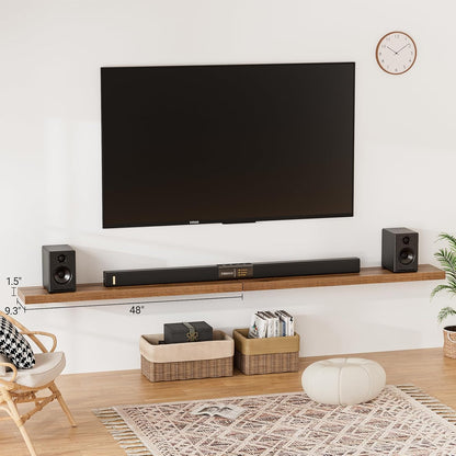 Heimlove Floating Shelves for Wall 48 Inches Long,9.3" Deep Walnut Floating Shelf Set of 2,Wall Mounted Wood Shelves for Bathroom Bedroom Living Room Kitchen Office,Shelf for Books Storage Room Decor