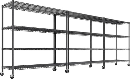 REIBII 55.5''W Storage Shelves 2500LBS Wire Shelving Unit with Wheels Heavy Duty Metal Shelves for Storage Adjustable Garage Storage Rack Pantry Shelf Kitchen Shelving, 75.6" H X 55.5''W X 24" D, 3PCS