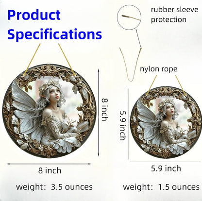 Flower Fairy Garden Decorations Angel Wing Christmas Halloween Deco Statue Art Elf Sculpture Hanging Craft for Outdoor Yard Courtyard Lawn Patio Window Acrylic Ornament Home Gift (D,L: 8*8 IN)