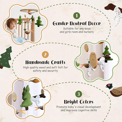 Baby Mobile for Crib Hunting Baby Crib Mobile for Boys Girls Handmade Felt Woodland Nursery Decor Infant Bedroom Hanging Pheasant Dog Hunting Decor for Bassinet Gender Reveal Newborn Gifts