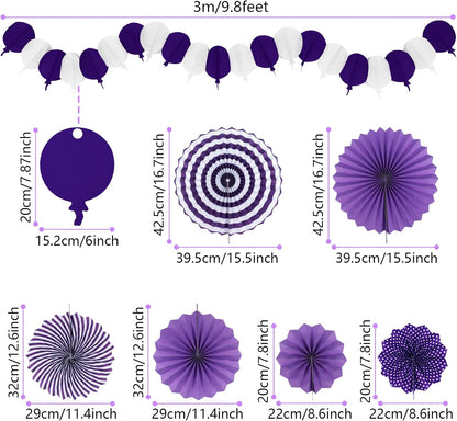 Party Decorations, Purple Papar Fans Pompoms Garlands for Women Girls Mothers Day Bachelorette Wedding Birthday Baby Showers Valentine's Day Party Decorations